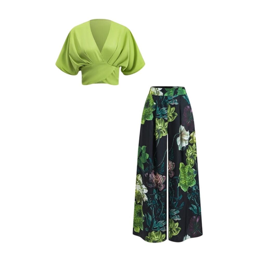 Micas Tropical Botanical Wide Leg Pant Set XL – Resort Luxe Vacation Co-Ord